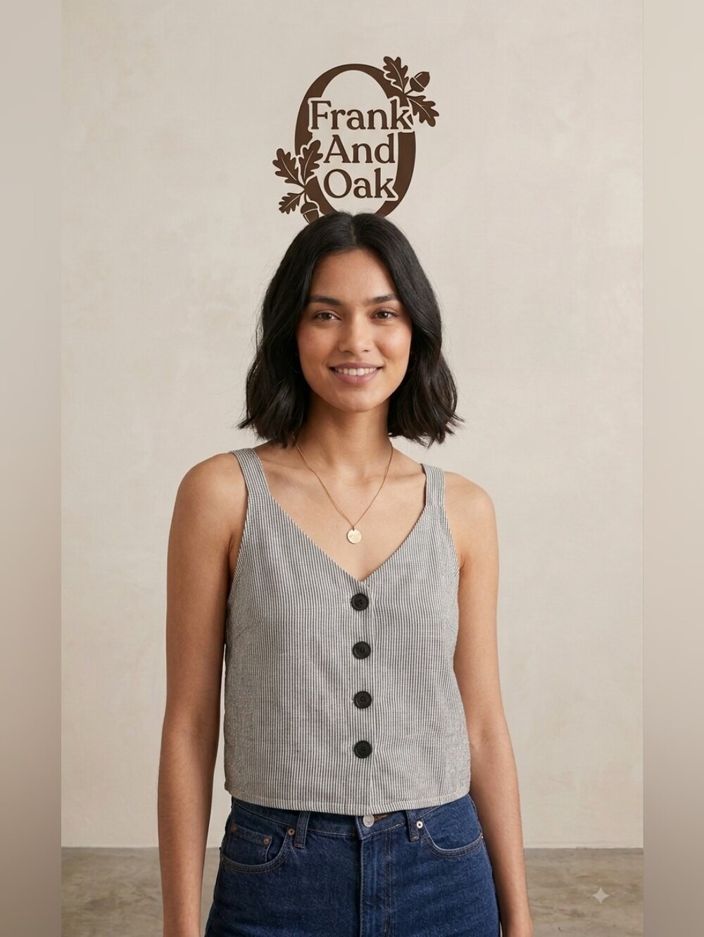 Frank & Oak Gray Striped Button-Front Camisole